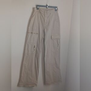 American Bazi Los Angeles Pants Women L Tan Cargo High Waist Wide Leg Academia